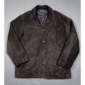 J Crew‎ Jacket Mens L Brown Suede Leather Button Up Quilted Heavy Weight